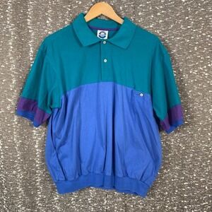 Vintage Jantzen Blue‎ Retro Colorblock Striped Mens Polo Shirt Short Sleeve
